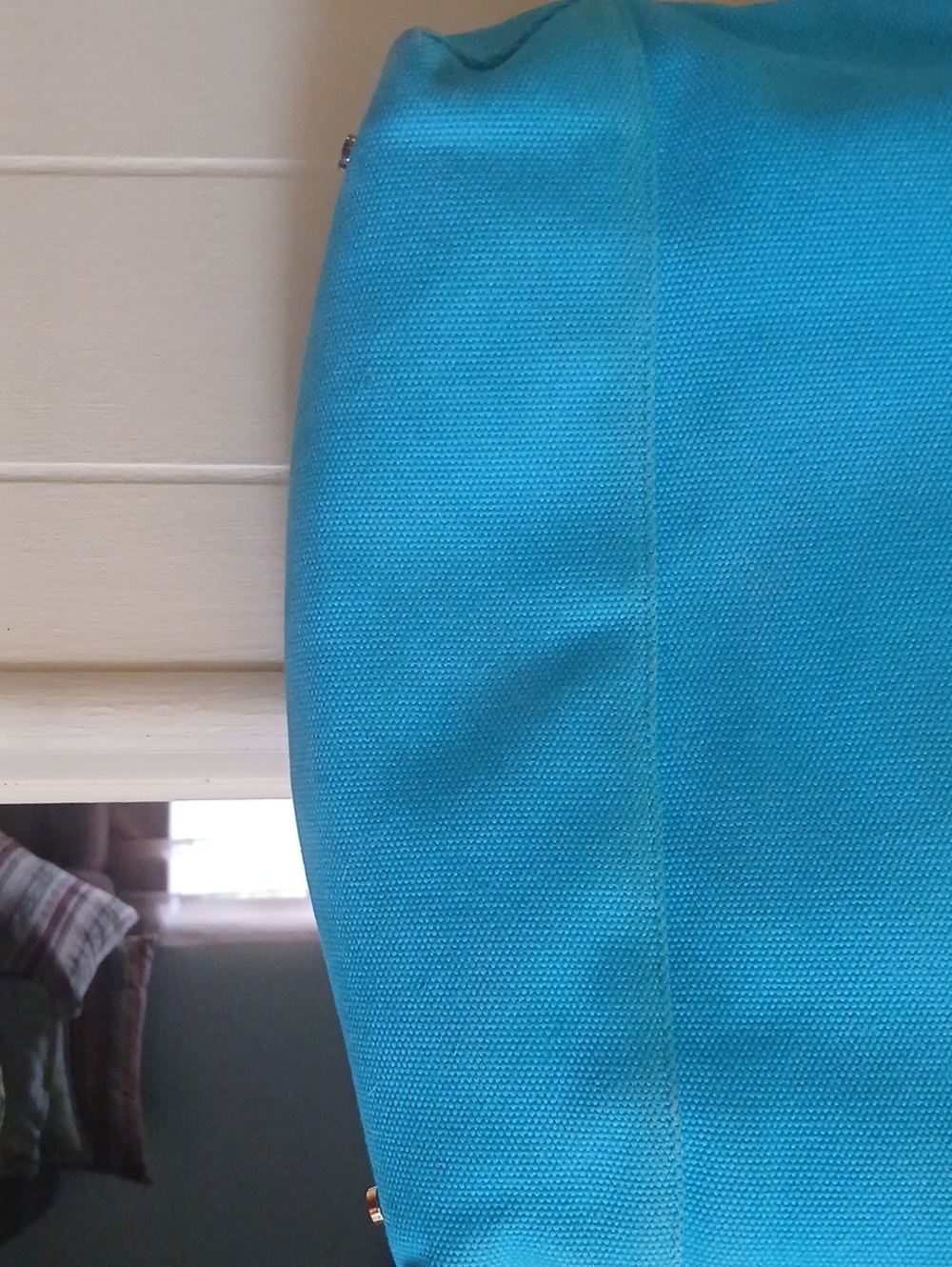 Tory Burch Turquoise Canvas Tote with Brown Leather Trim and Logo - Picture 7 of 11
